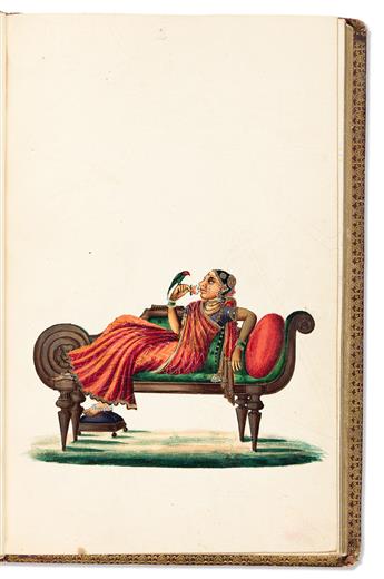 (INDIAN MINIATURES.) Company School. Album of exquisitely-drawn Patna Kalam character and costume portraits.